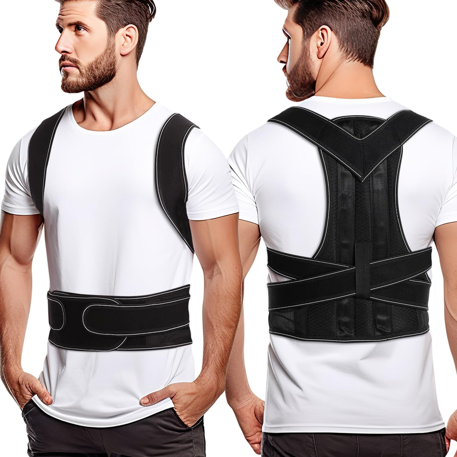 GRISHA Posture Corrector for Men and Women - Comfortable Upper Back Brace, Adjustable Back Straightener Support for Neck, Shoulder and Back