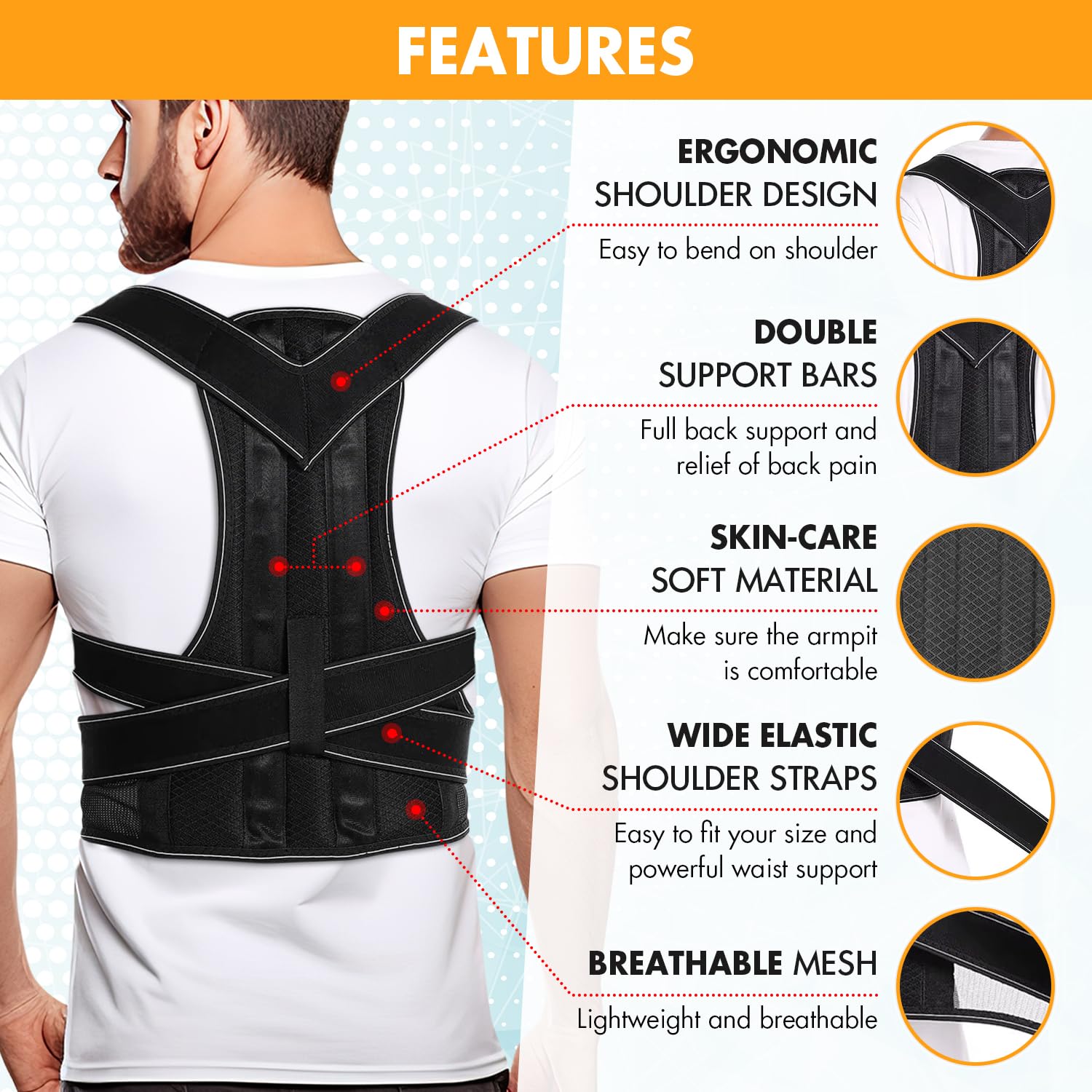 GRISHA Posture Corrector for Men and Women - Comfortable Upper Back Brace, Adjustable Back Straightener Support for Neck, Shoulder and Back