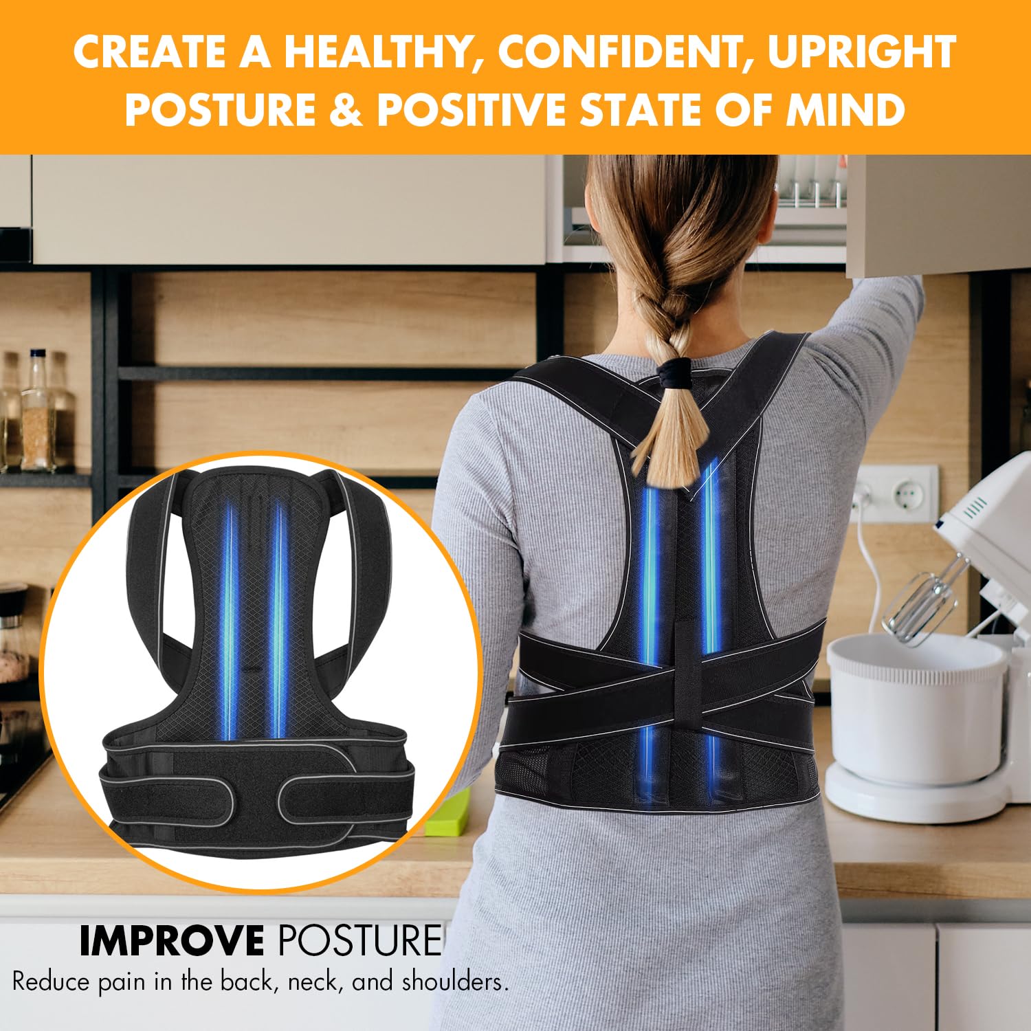 GRISHA Posture Corrector for Men and Women - Comfortable Upper Back Brace, Adjustable Back Straightener Support for Neck, Shoulder and Back